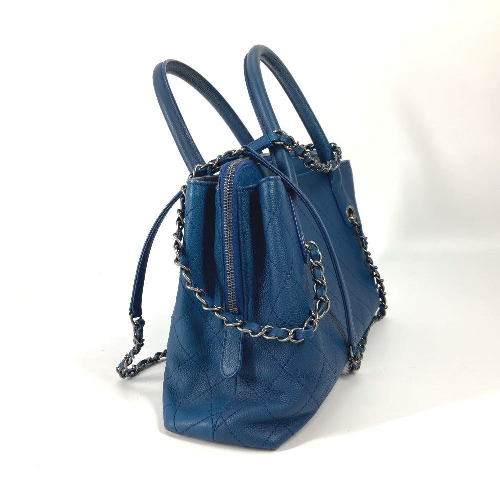 CHANEL トートバッグ カバン ハンドバッグ CC ココマーク マトラッセ キルティング チェーン 2WAY 肩掛け ショルダーバッグ キャビアスキン レディース ブルー