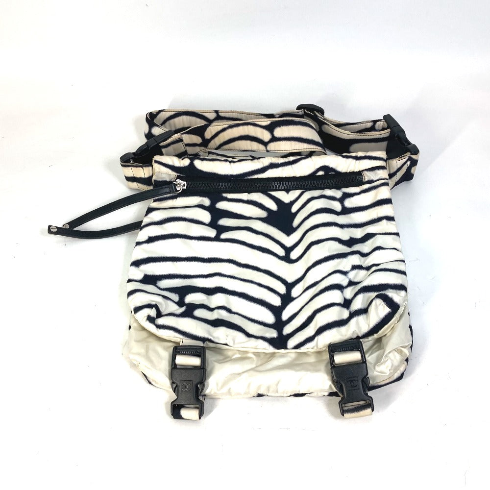 CHANEL Sport Zebra Print Crossbody Messenger Bag Shoulder Bag Nylon Women's Black