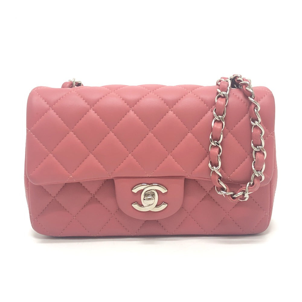 CHANEL Mini Matelasse 20 Single Chain Bag SilverHardware Shoulder Bag Lambskin Leather pink Used