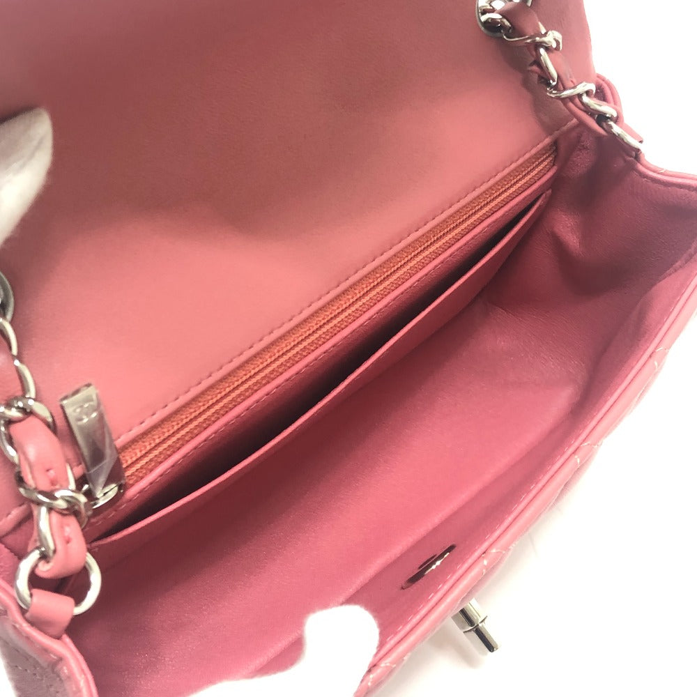 CHANEL Mini Matelasse 20 Single Chain Bag SilverHardware Shoulder Bag Lambskin Leather pink Used