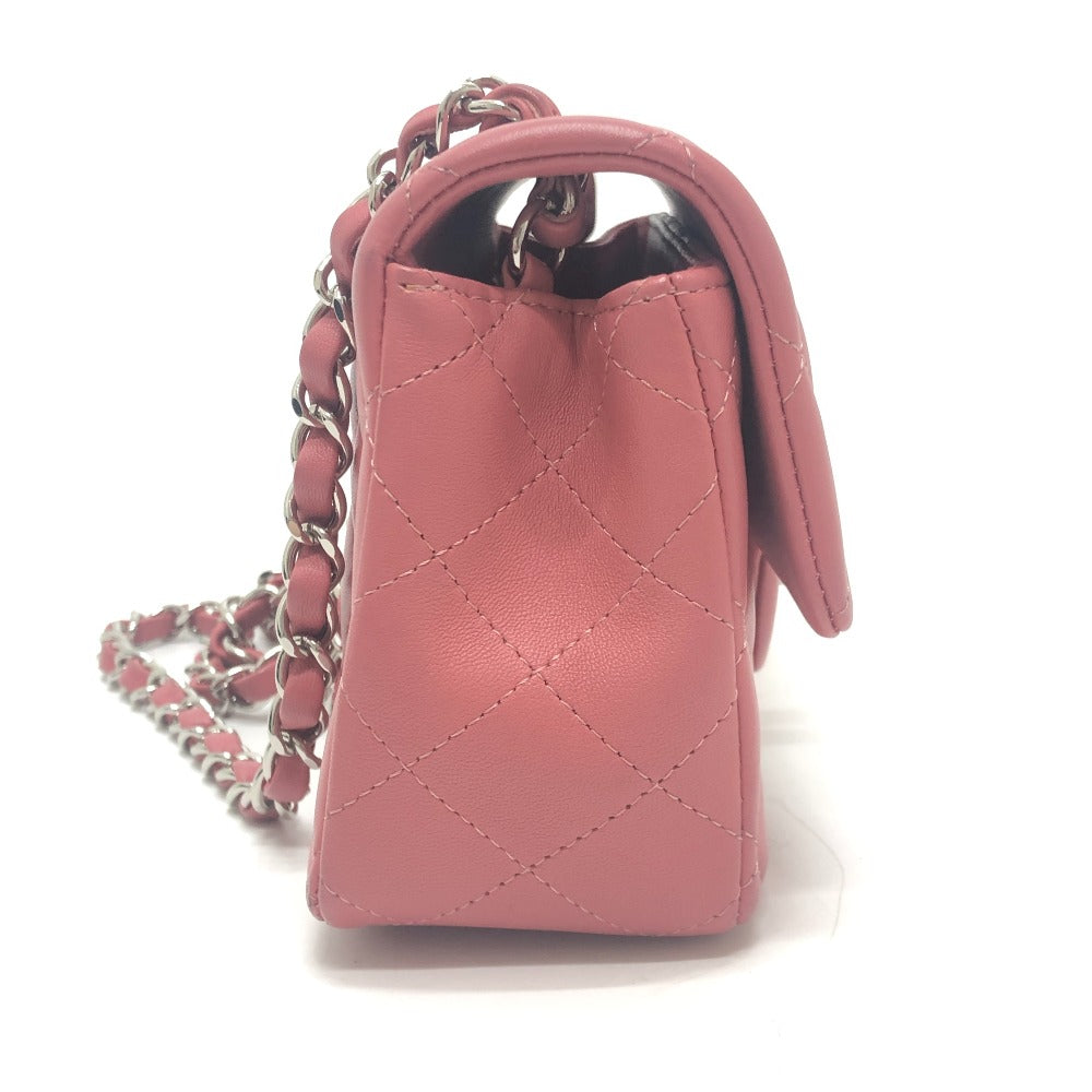 CHANEL Mini Matelasse 20 Single Chain Bag SilverHardware Shoulder Bag Lambskin Leather pink Used