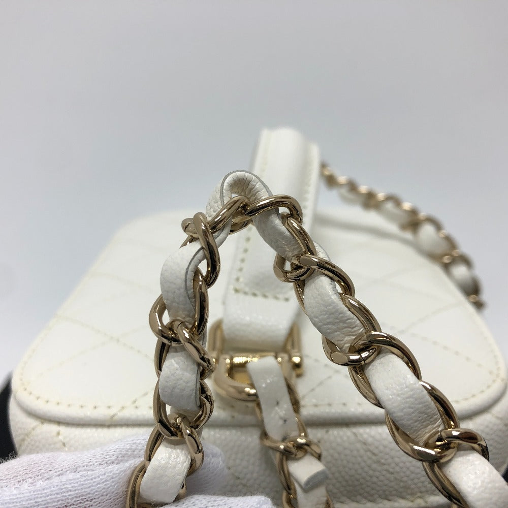 CHANEL AS3171 Coco Mark CC Vanity Bag, Chain Bag, 2-Way Handbag/Shoulder Bag, Caviar Skin, White, Women's