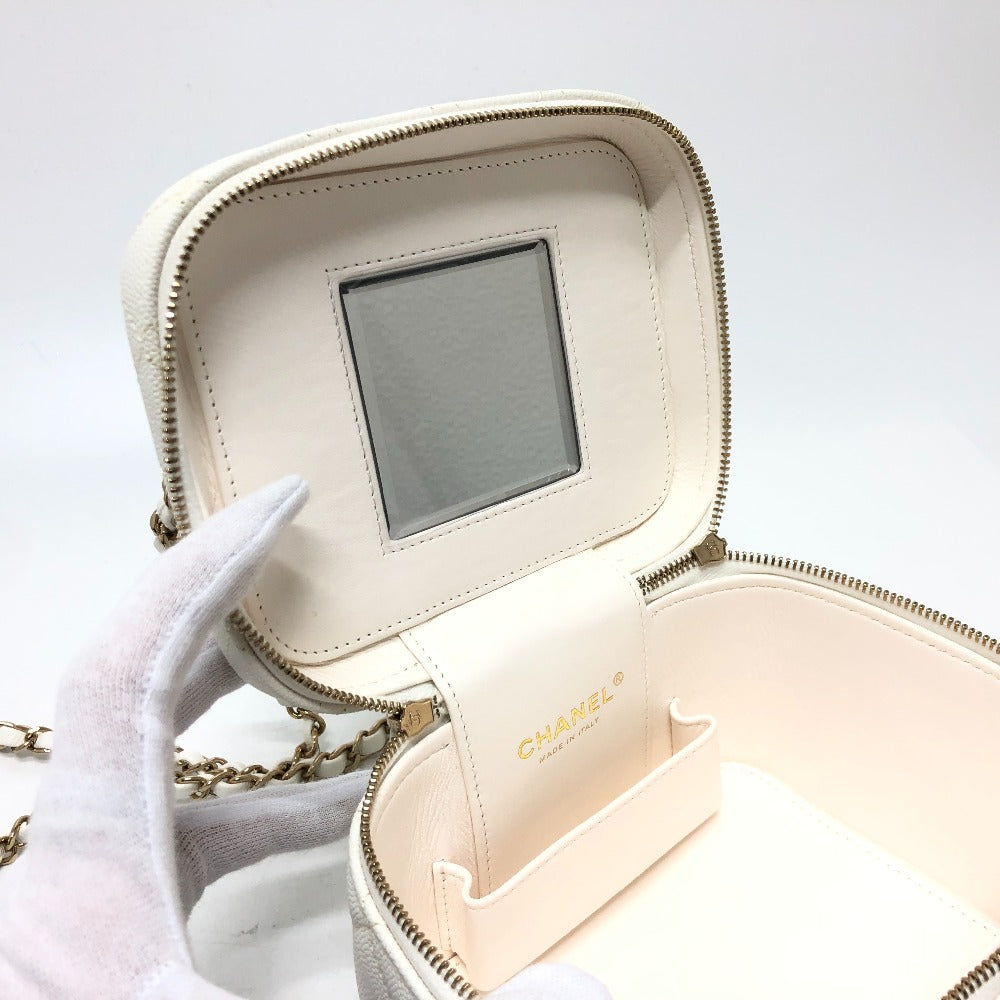 CHANEL AS3171 Coco Mark CC Vanity Bag, Chain Bag, 2-Way Handbag/Shoulder Bag, Caviar Skin, White, Women's