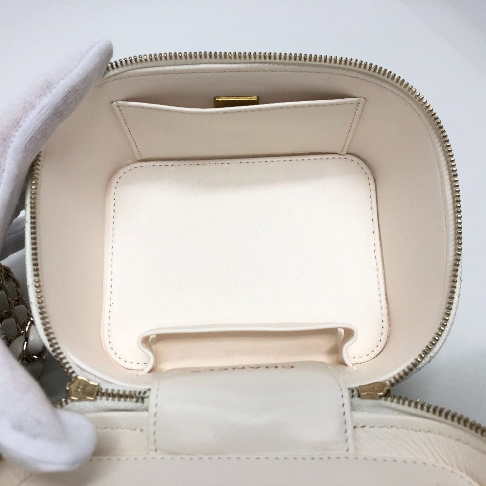 CHANEL AS3171 Coco Mark CC Vanity Bag, Chain Bag, 2-Way Handbag/Shoulder Bag, Caviar Skin, White, Women's