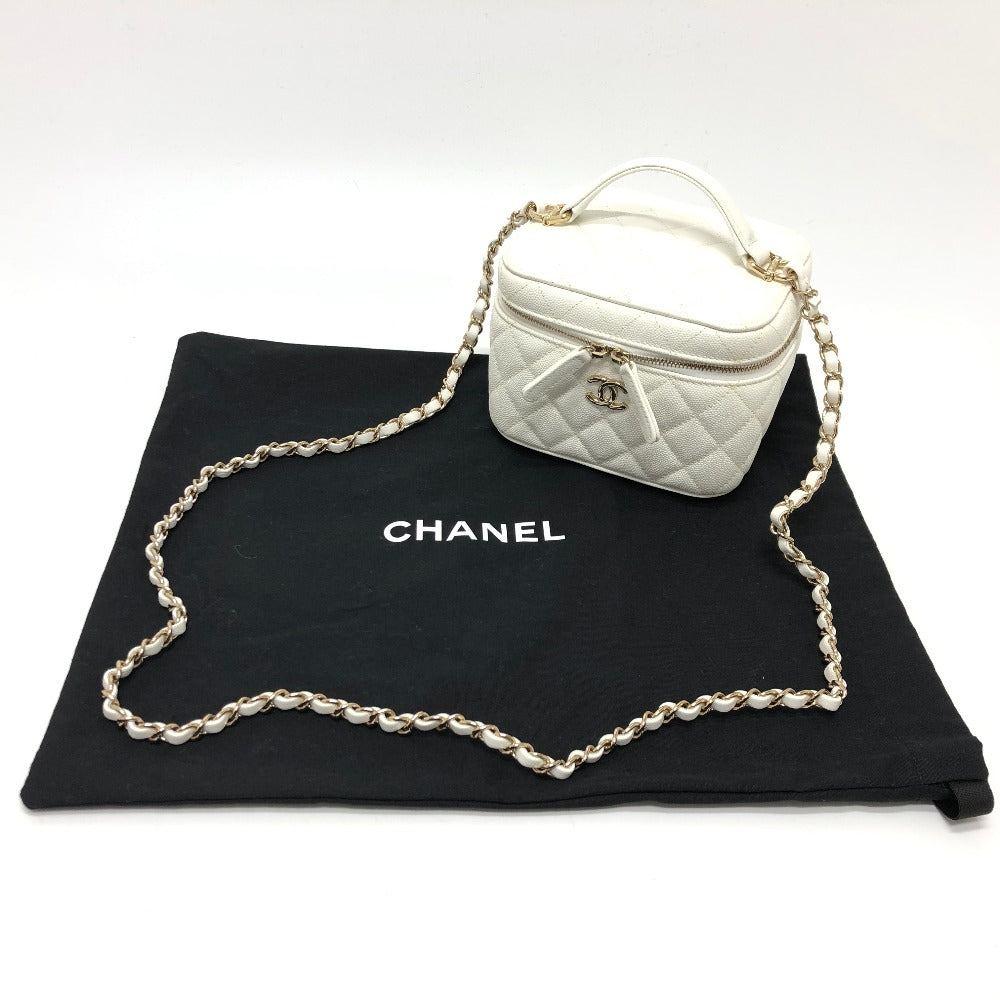 CHANEL AS3171 Coco Mark CC Vanity Bag, Chain Bag, 2-Way Handbag/Shoulder Bag, Caviar Skin, White, Women's