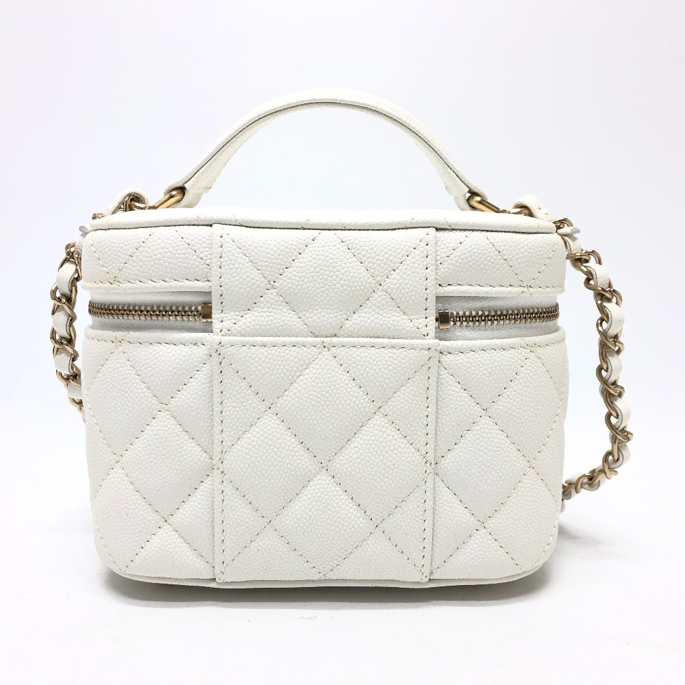 CHANEL AS3171 Coco Mark CC Vanity Bag, Chain Bag, 2-Way Handbag/Shoulder Bag, Caviar Skin, White, Women's
