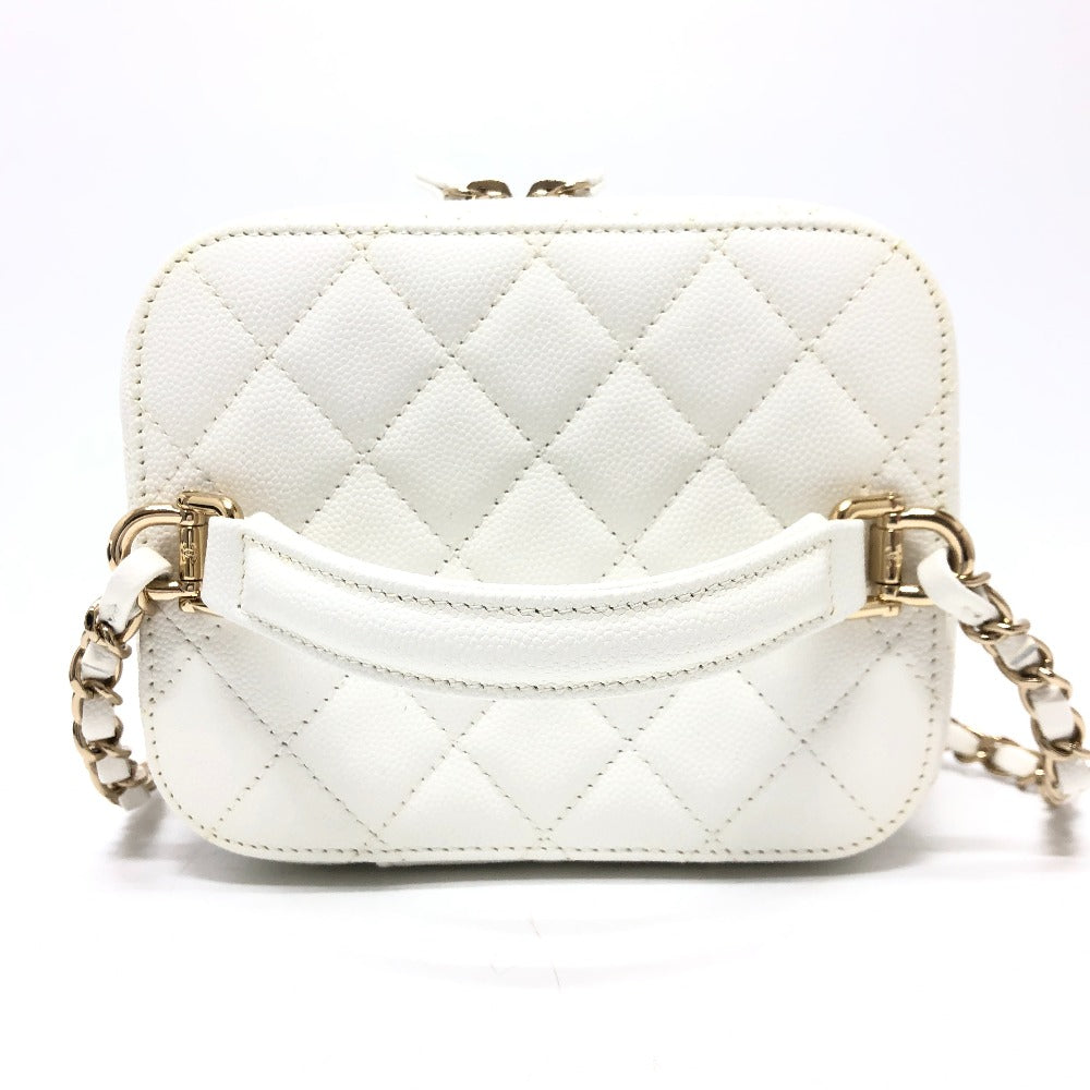 CHANEL AS3171 Coco Mark CC Vanity Bag, Chain Bag, 2-Way Handbag/Shoulder Bag, Caviar Skin, White, Women's
