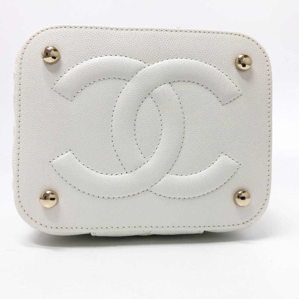 CHANEL AS3171 Coco Mark CC Vanity Bag, Chain Bag, 2-Way Handbag/Shoulder Bag, Caviar Skin, White, Women's