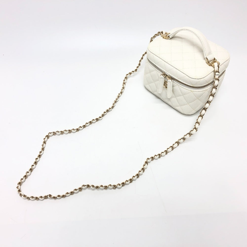 CHANEL AS3171 Coco Mark CC Vanity Bag, Chain Bag, 2-Way Handbag/Shoulder Bag, Caviar Skin, White, Women's