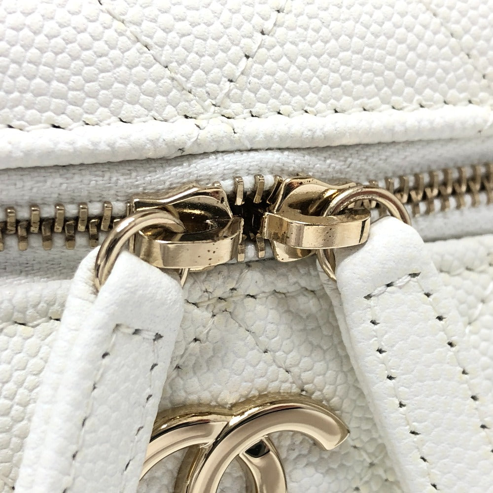CHANEL AS3171 Coco Mark CC Vanity Bag, Chain Bag, 2-Way Handbag/Shoulder Bag, Caviar Skin, White, Women's