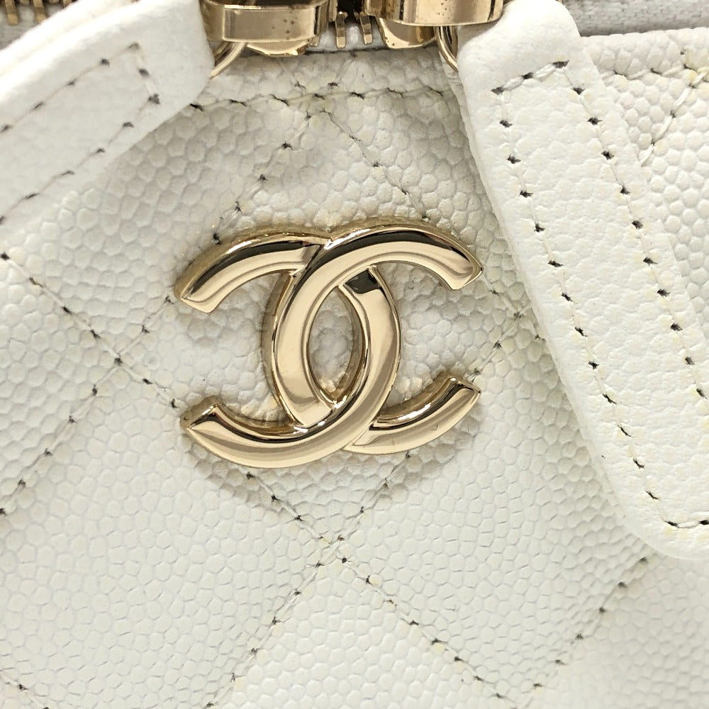 CHANEL AS3171 Coco Mark CC Vanity Bag, Chain Bag, 2-Way Handbag/Shoulder Bag, Caviar Skin, White, Women's