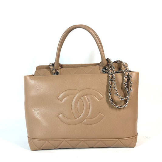 CHANEL CC ココマーク 2WAYバッグ カバン ショルダーバッグ 肩掛け トートバッグ キャビアスキン レディース ベージュ - brandshop-reference