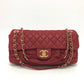 CHANEL Matelasse Coco Mark Matelasse 30 Double Chain Shoulder Bag in Coated Leather, Women's, Red
