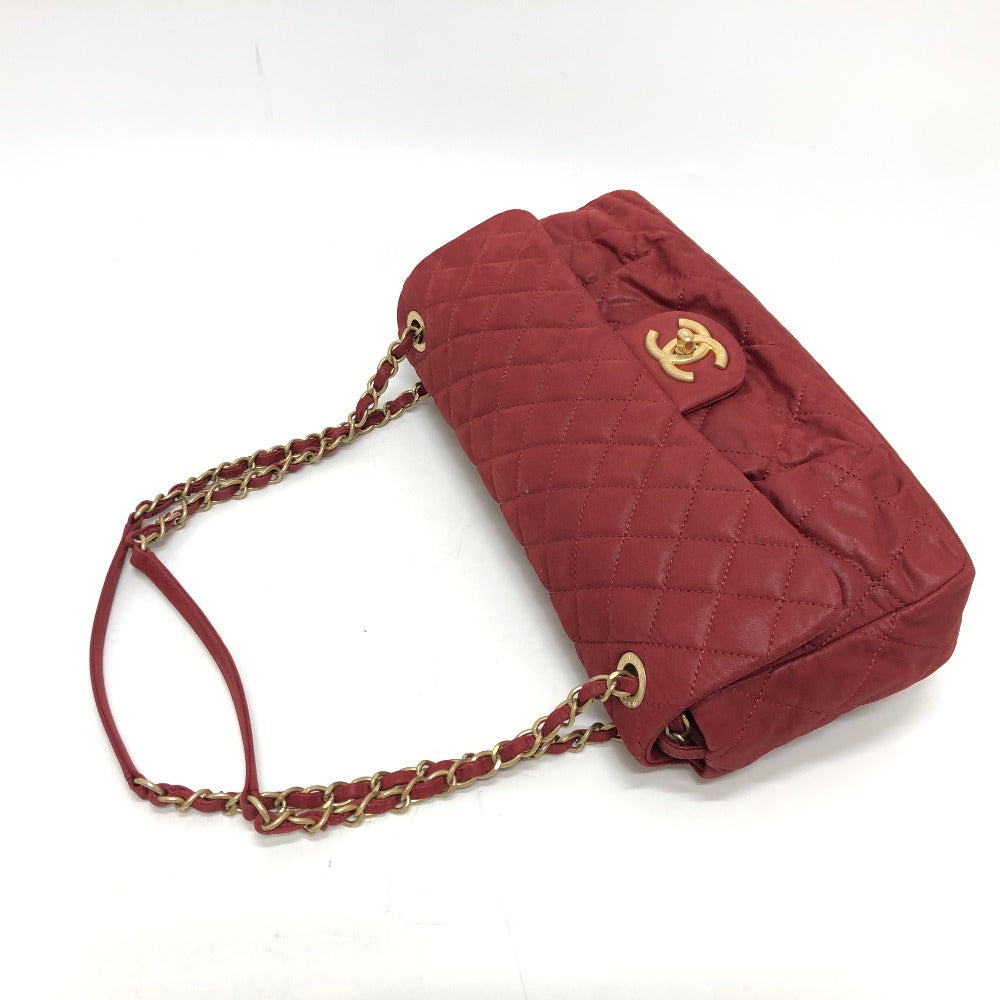 CHANEL Matelasse Coco Mark Matelasse 30 Double Chain Shoulder Bag in Coated Leather, Women's, Red