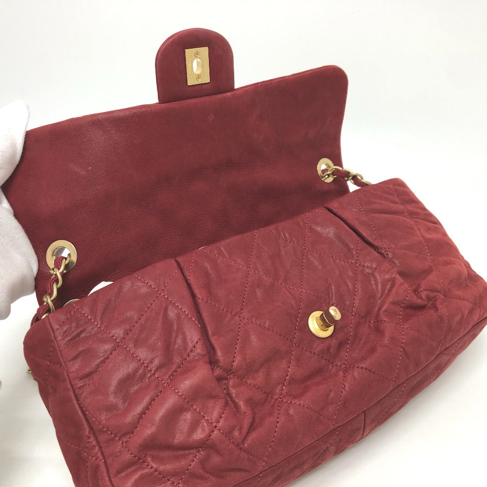 CHANEL Matelasse Coco Mark Matelasse 30 Double Chain Shoulder Bag in Coated Leather, Women's, Red