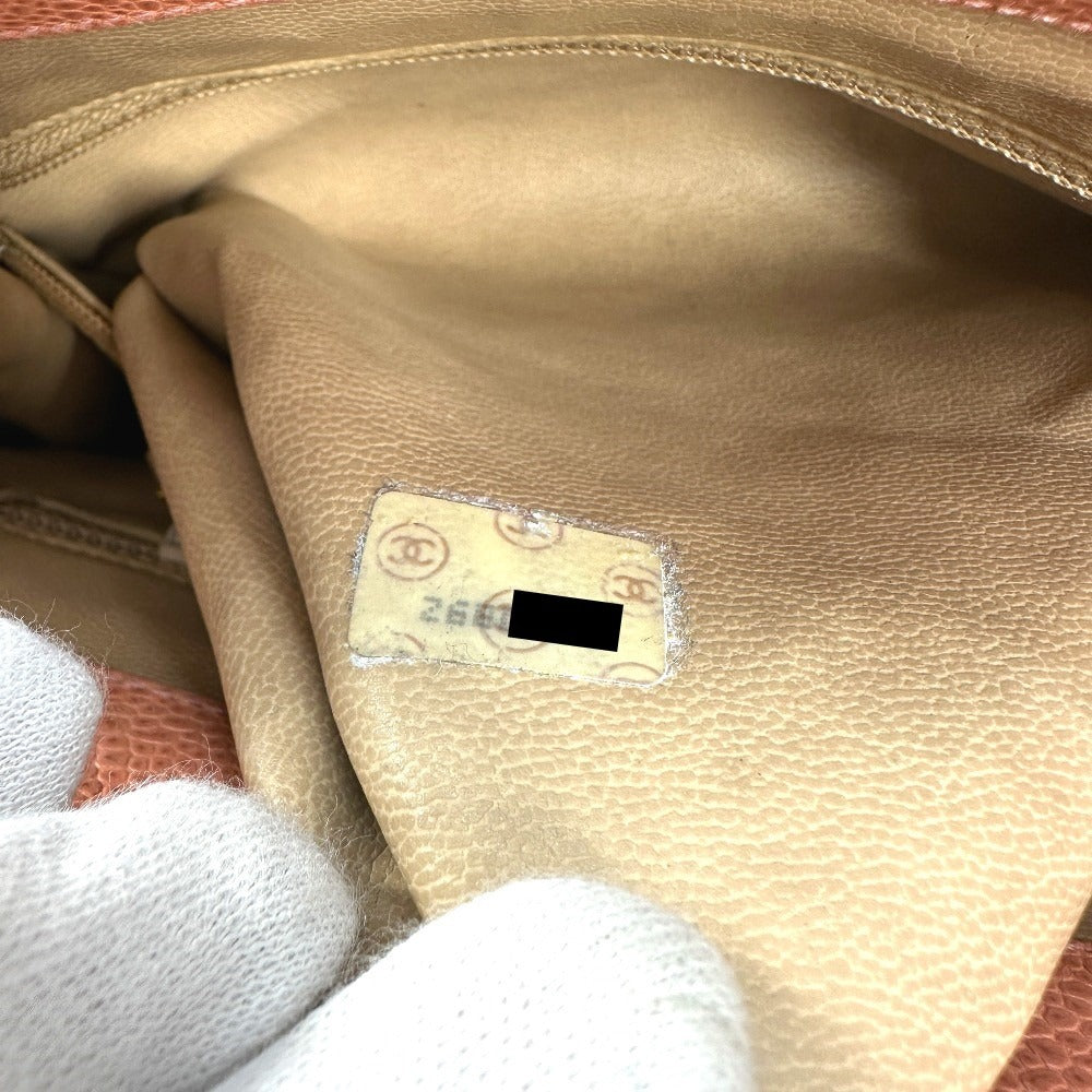 CHANEL ヴィンテージ CC ココマーク Wチェーン ロゴ 肩掛け カバン トートバッグ チェーンバッグ ショルダーバッグ キャビアスキン レディース ピンク