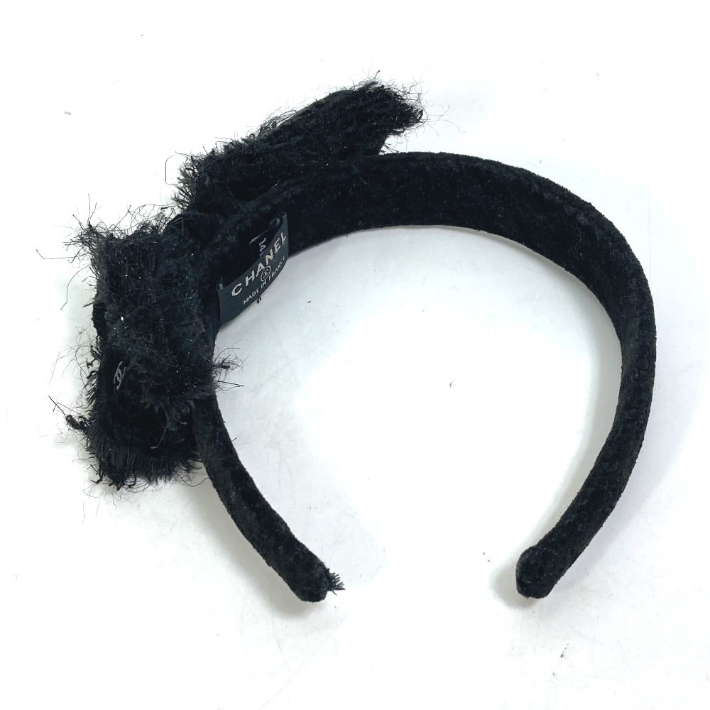 CHANEL 14K Ribbon CC Coco Mark Hairband Headband Tweed Women's Black