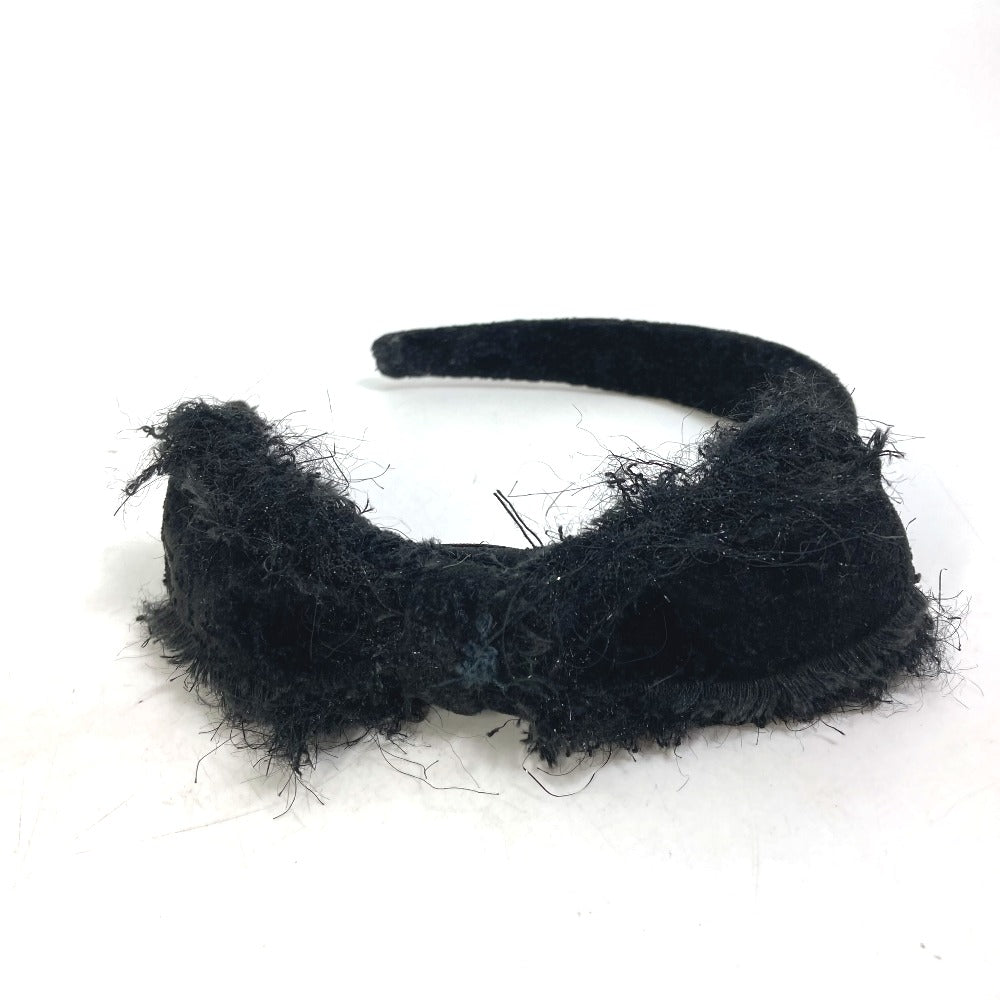 CHANEL 14K Ribbon CC Coco Mark Hairband Headband Tweed Women's Black