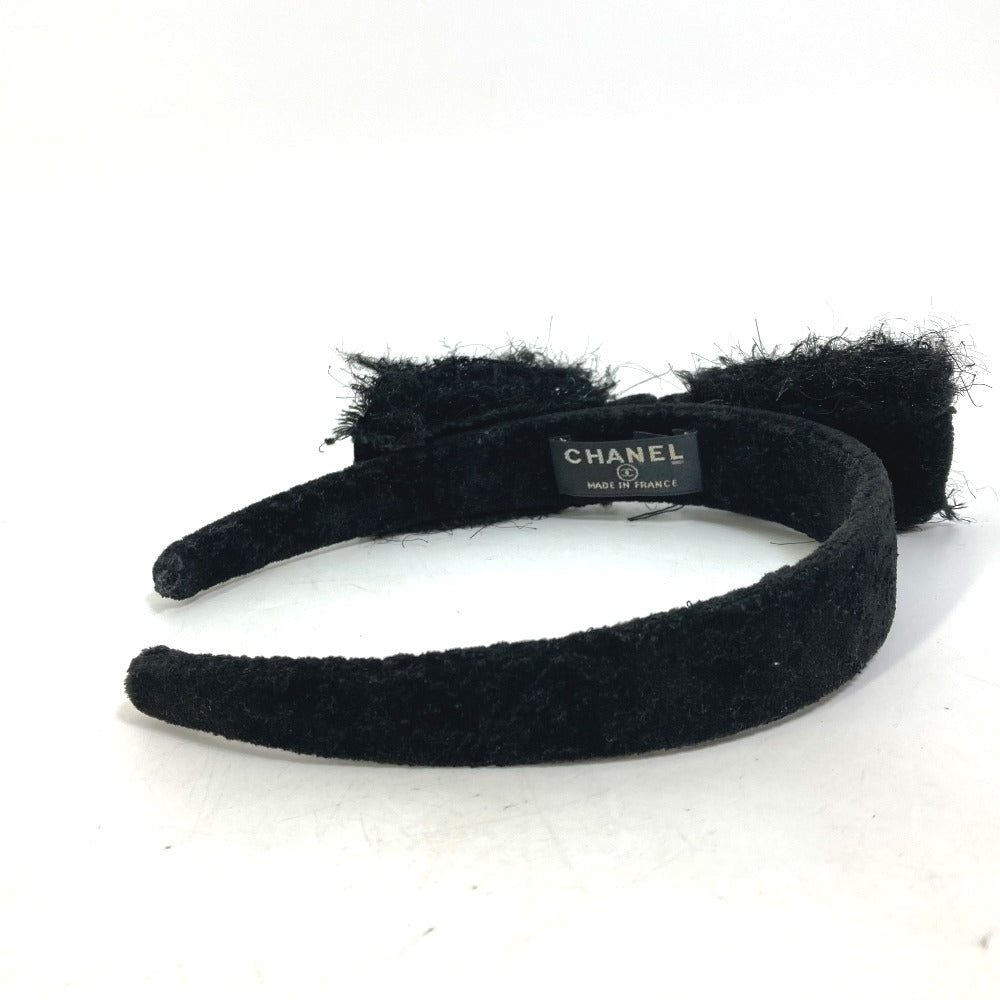 CHANEL 14K Ribbon CC Coco Mark Hairband Headband Tweed Women's Black