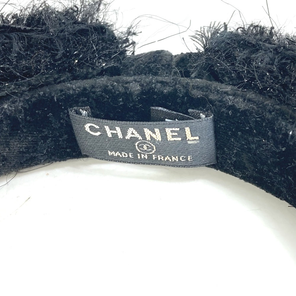 CHANEL 14K Ribbon CC Coco Mark Hairband Headband Tweed Women's Black