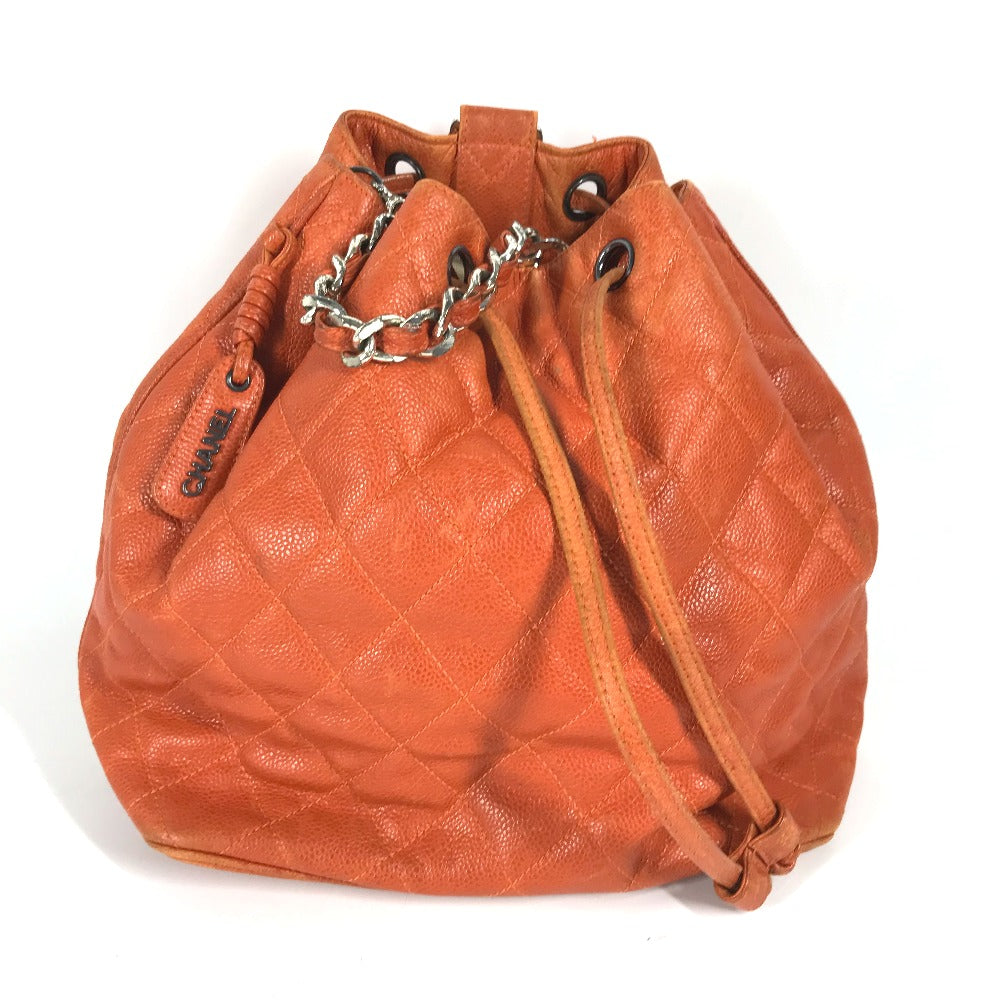 CHANEL バックパック カバン リュックサック マトラッセ 巾着 キルティング 2WAYバッグ ショルダーバッグ キャビアスキン レディース オレンジ