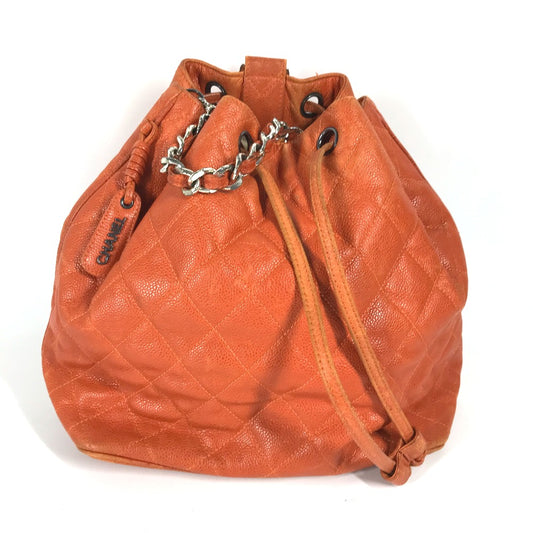 CHANEL バックパック カバン リュックサック マトラッセ 巾着 キルティング 2WAYバッグ ショルダーバッグ キャビアスキン レディース オレンジ