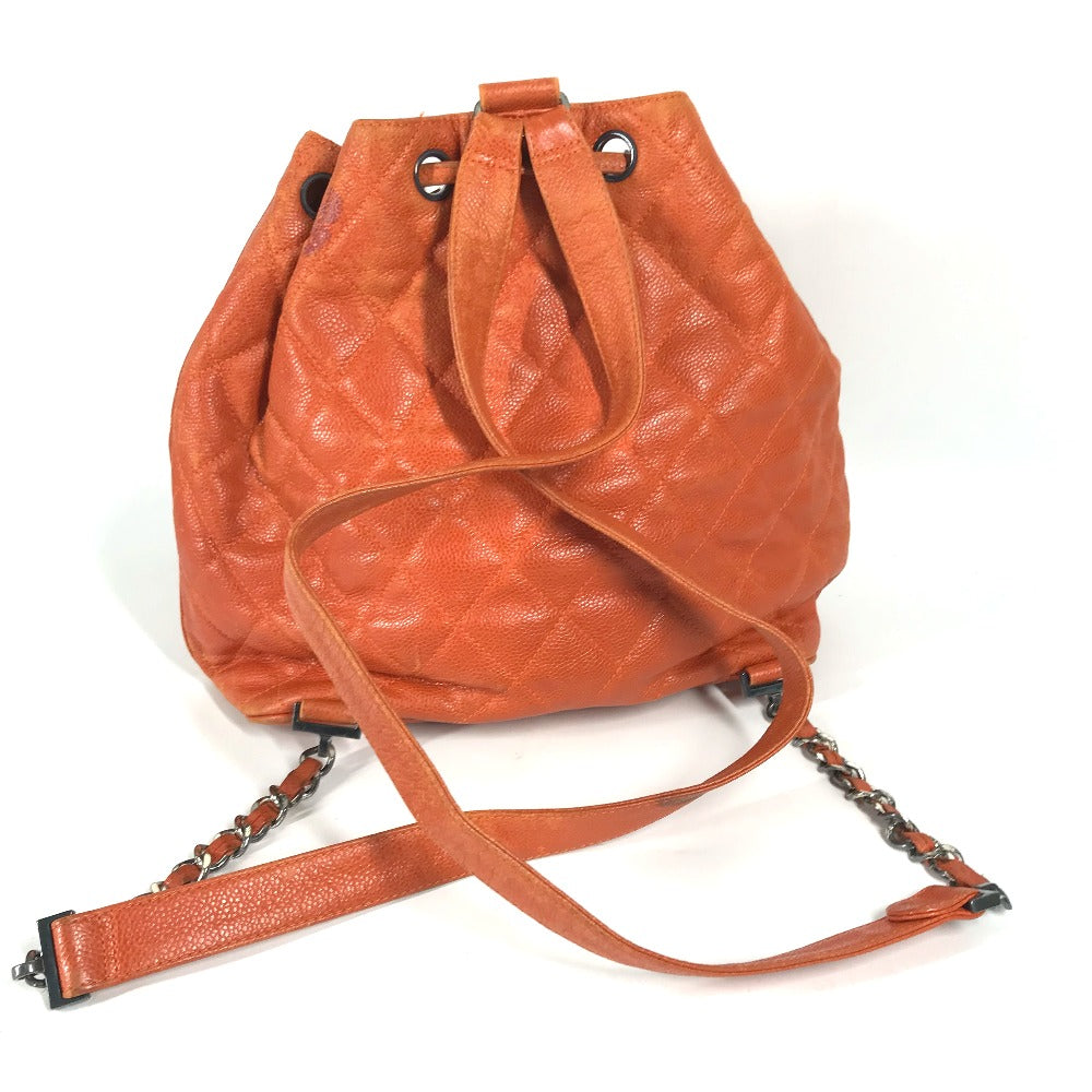 CHANEL バックパック カバン リュックサック マトラッセ 巾着 キルティング 2WAYバッグ ショルダーバッグ キャビアスキン レディース オレンジ