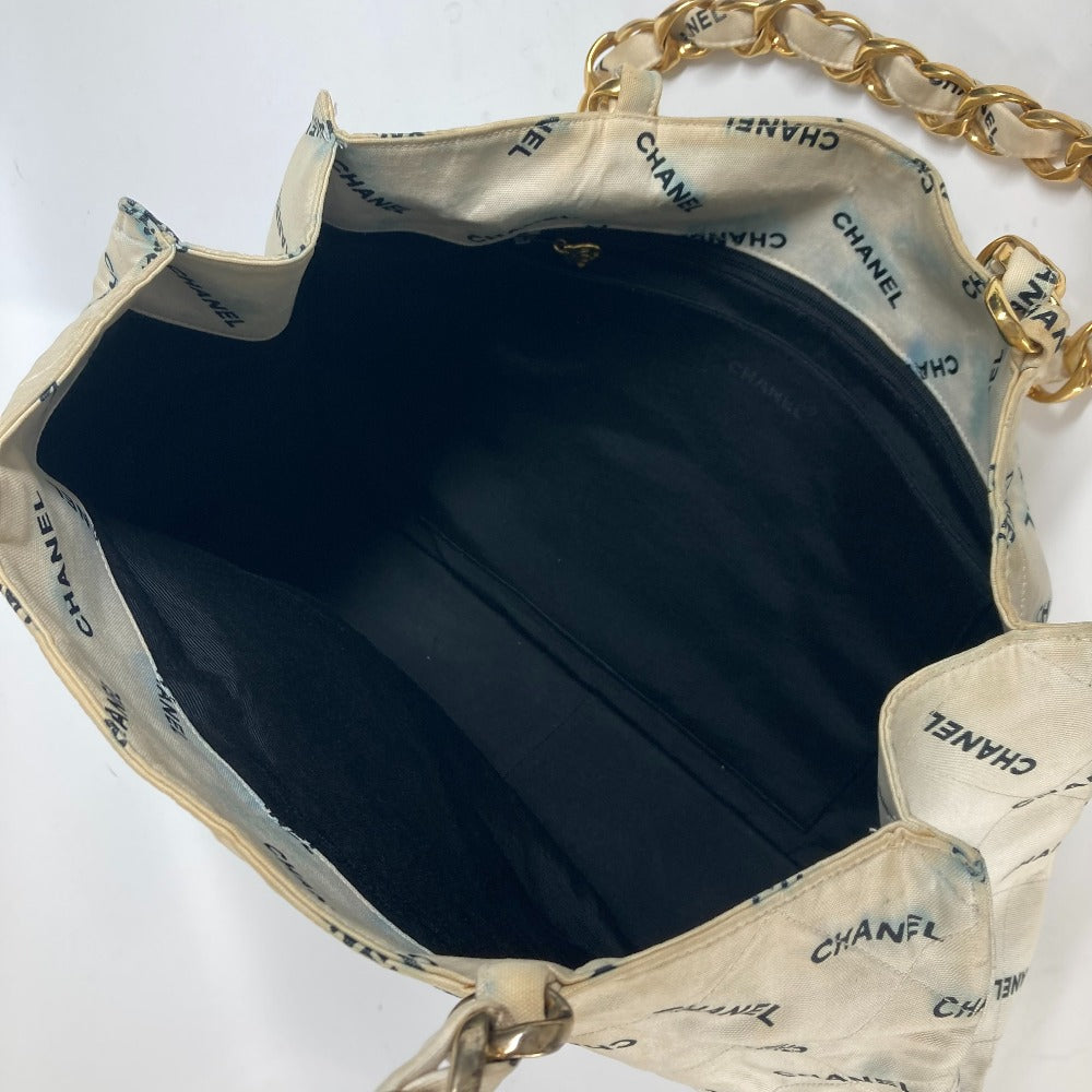 CHANEL トートバッグ 総ロゴ Wチェーン チェーンバッグ カバン 肩掛け ショルダーバッグ キャンバス レディース ホワイト