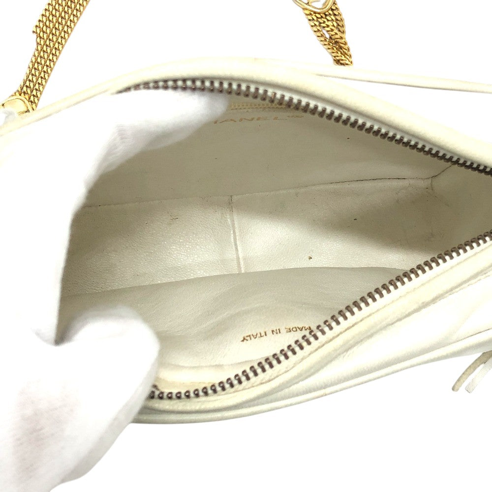 CHANEL Matelasse CC Mark Fringe Pochette Chain Crossbody Bag Shoulder Bag Lambskin Leather White Used