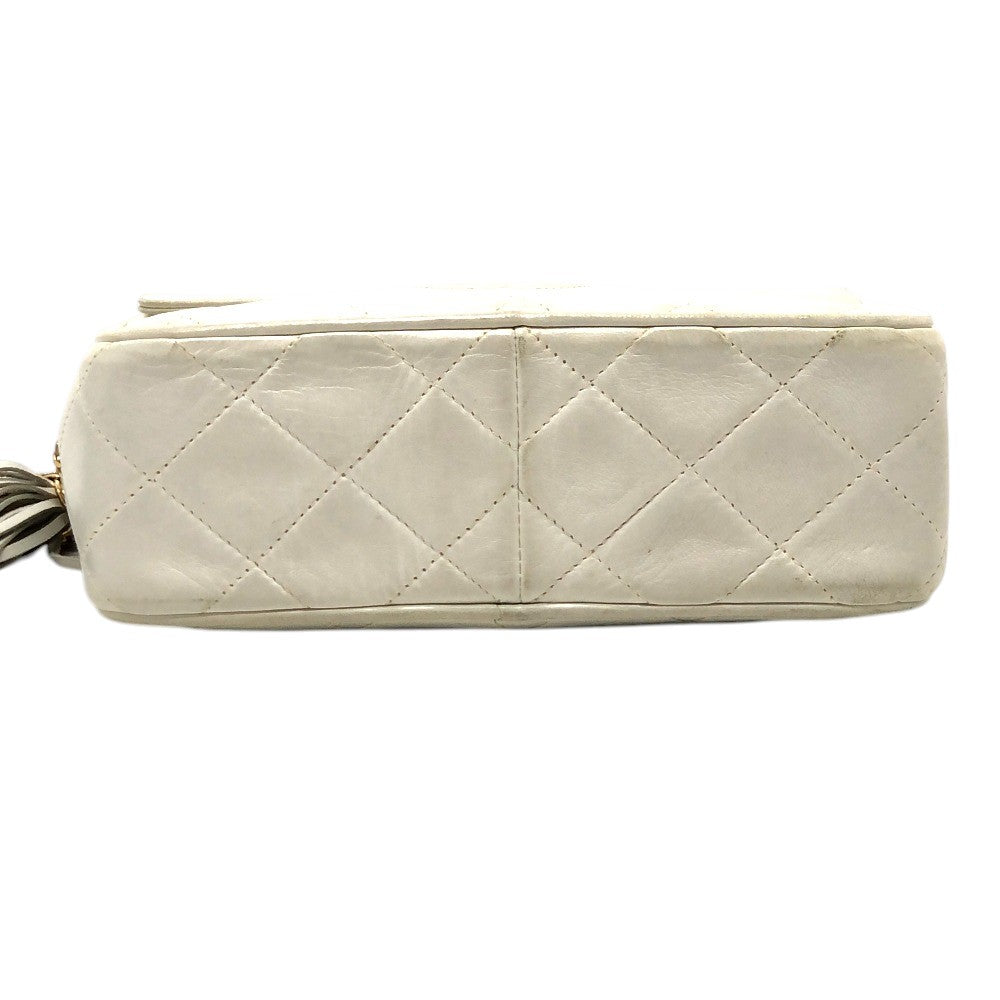 CHANEL Matelasse CC Mark Fringe Pochette Chain Crossbody Bag Shoulder Bag Lambskin Leather White Used