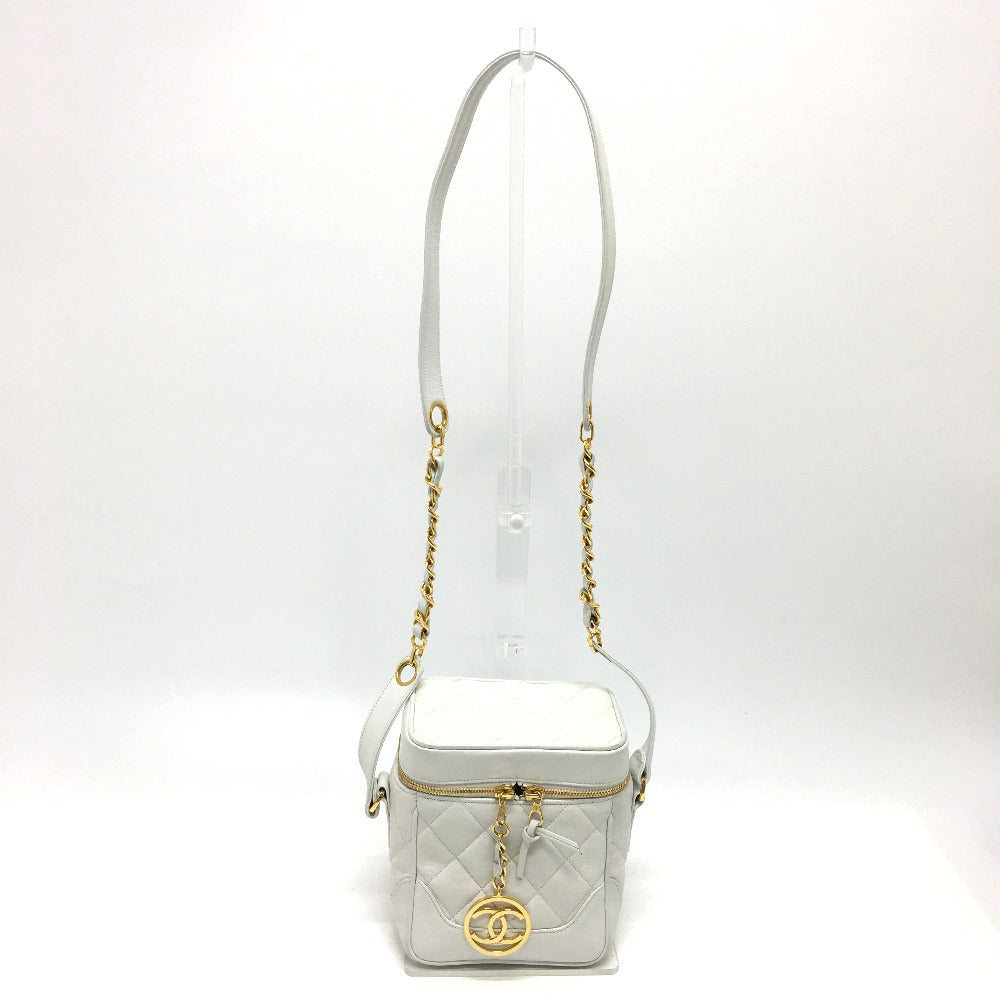 CHANEL CC Coco Mark Matelasse Vanity Shoulder Bag in Lambskin, White