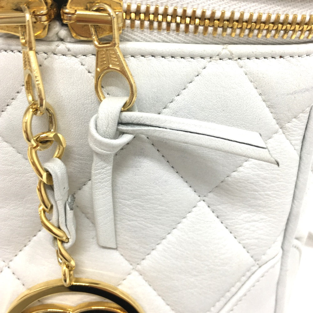 CHANEL CC Coco Mark Matelasse Vanity Shoulder Bag in Lambskin, White