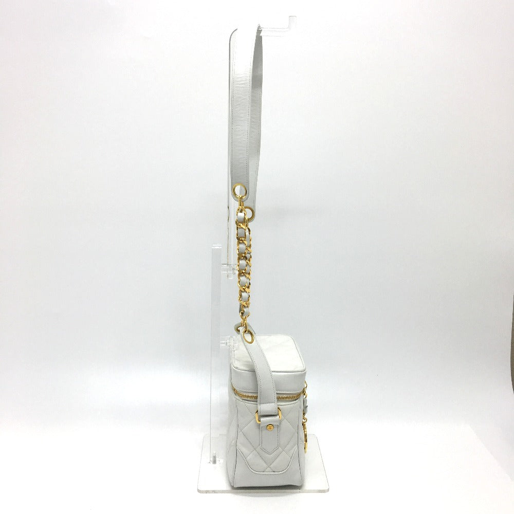 CHANEL CC Coco Mark Matelasse Vanity Shoulder Bag in Lambskin, White