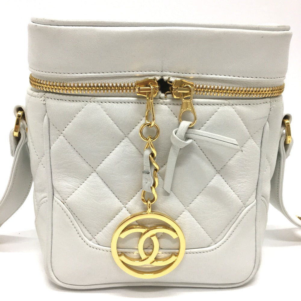 CHANEL CC Coco Mark Matelasse Vanity Shoulder Bag in Lambskin, White
