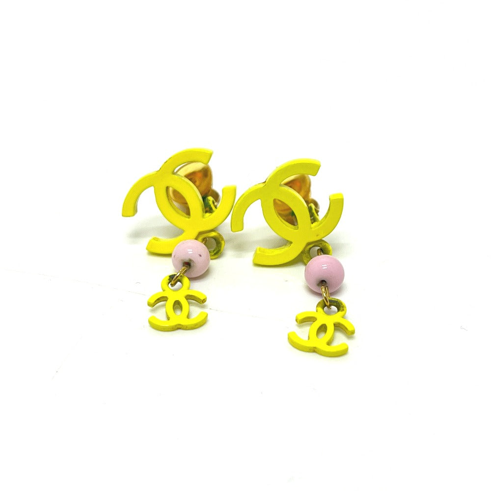 CHANEL A21871 03S Coco Mark Double-Strand Metal Earrings, Women's, Yellow