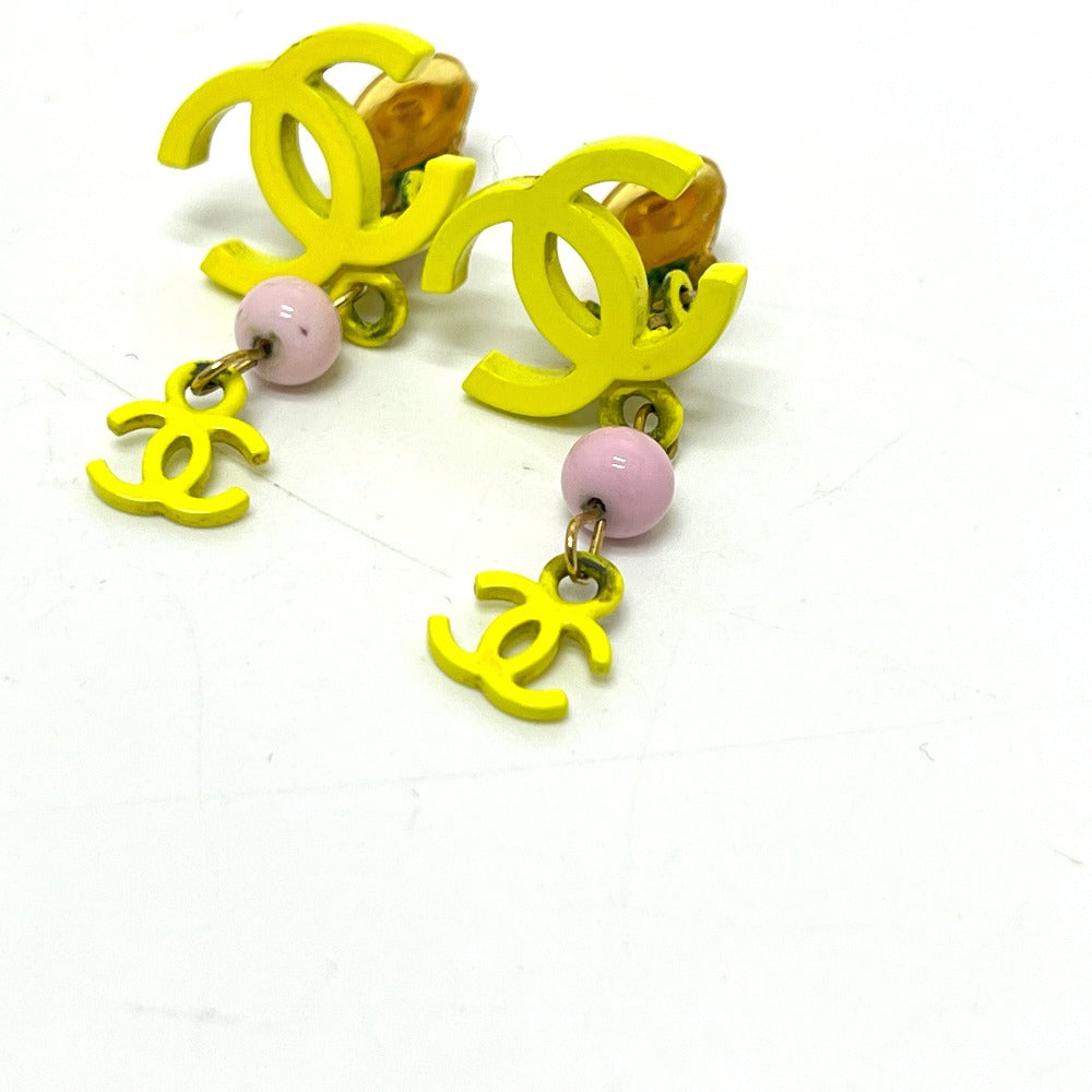 CHANEL A21871 03S Coco Mark Double-Strand Metal Earrings, Women's, Yellow