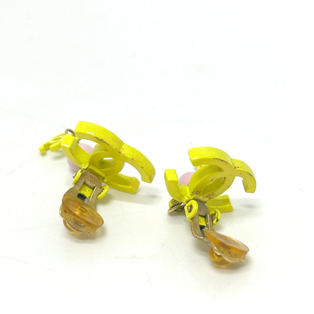 CHANEL A21871 03S Coco Mark Double-Strand Metal Earrings, Women's, Yellow