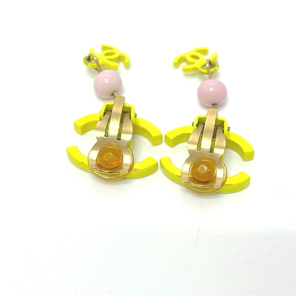 CHANEL A21871 03S Coco Mark Double-Strand Metal Earrings, Women's, Yellow
