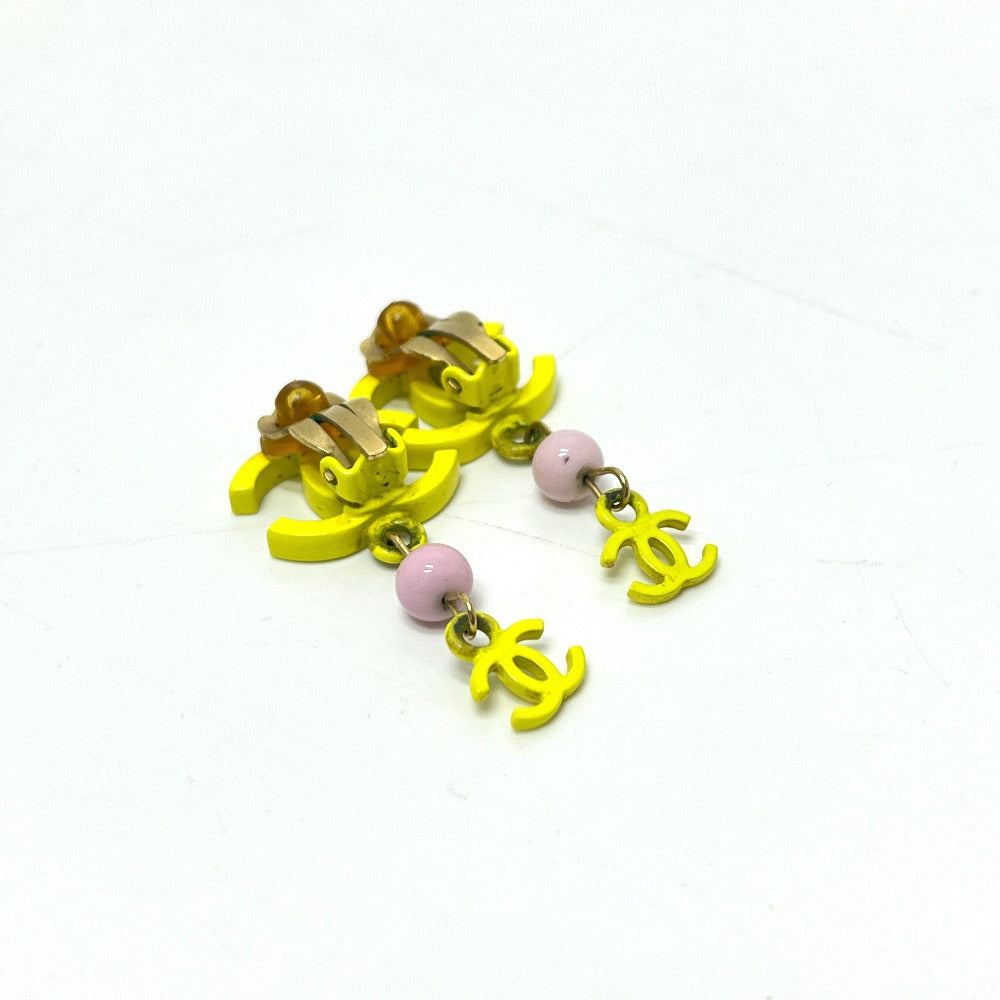 CHANEL A21871 03S Coco Mark Double-Strand Metal Earrings, Women's, Yellow