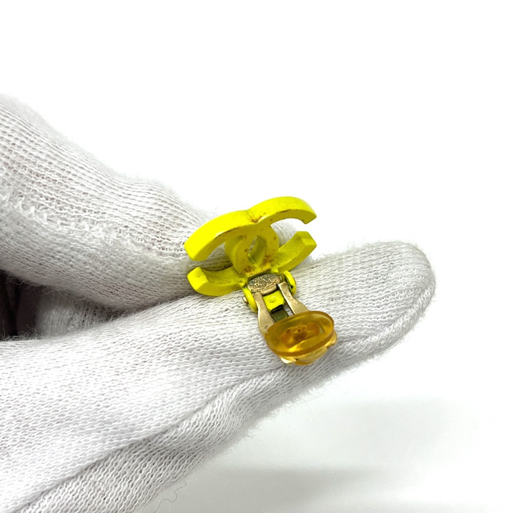 CHANEL A21871 03S Coco Mark Double-Strand Metal Earrings, Women's, Yellow