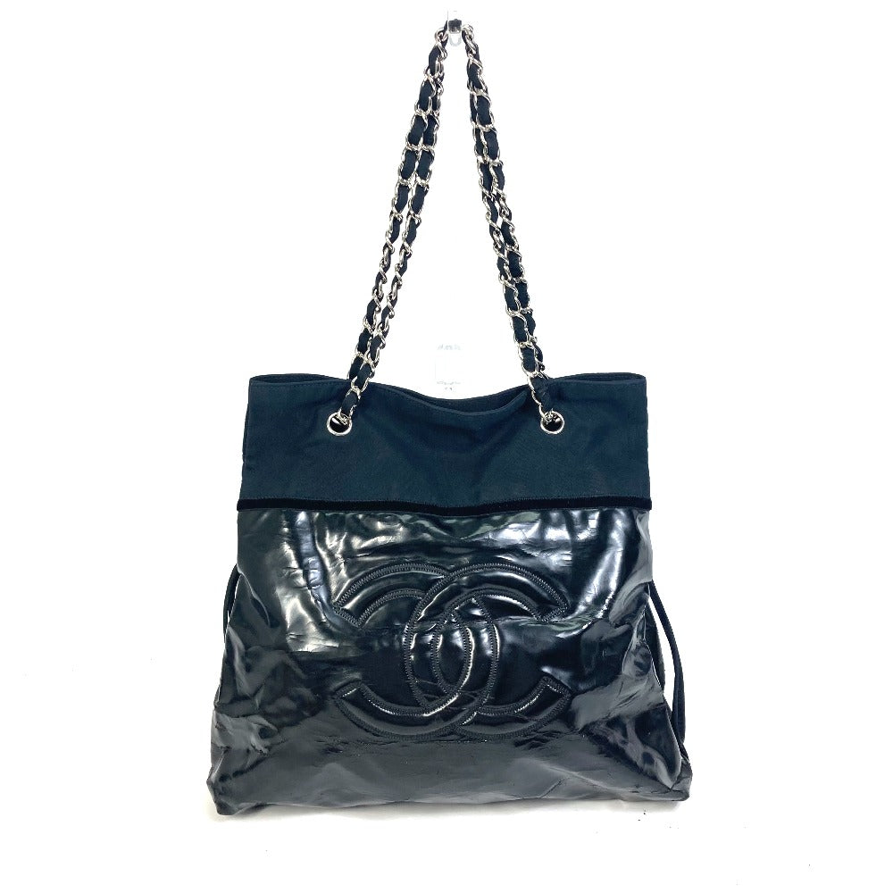 CHANEL Shoulder Tote Bag, Chain Shoulder Bag, Enamel, Women's, Black