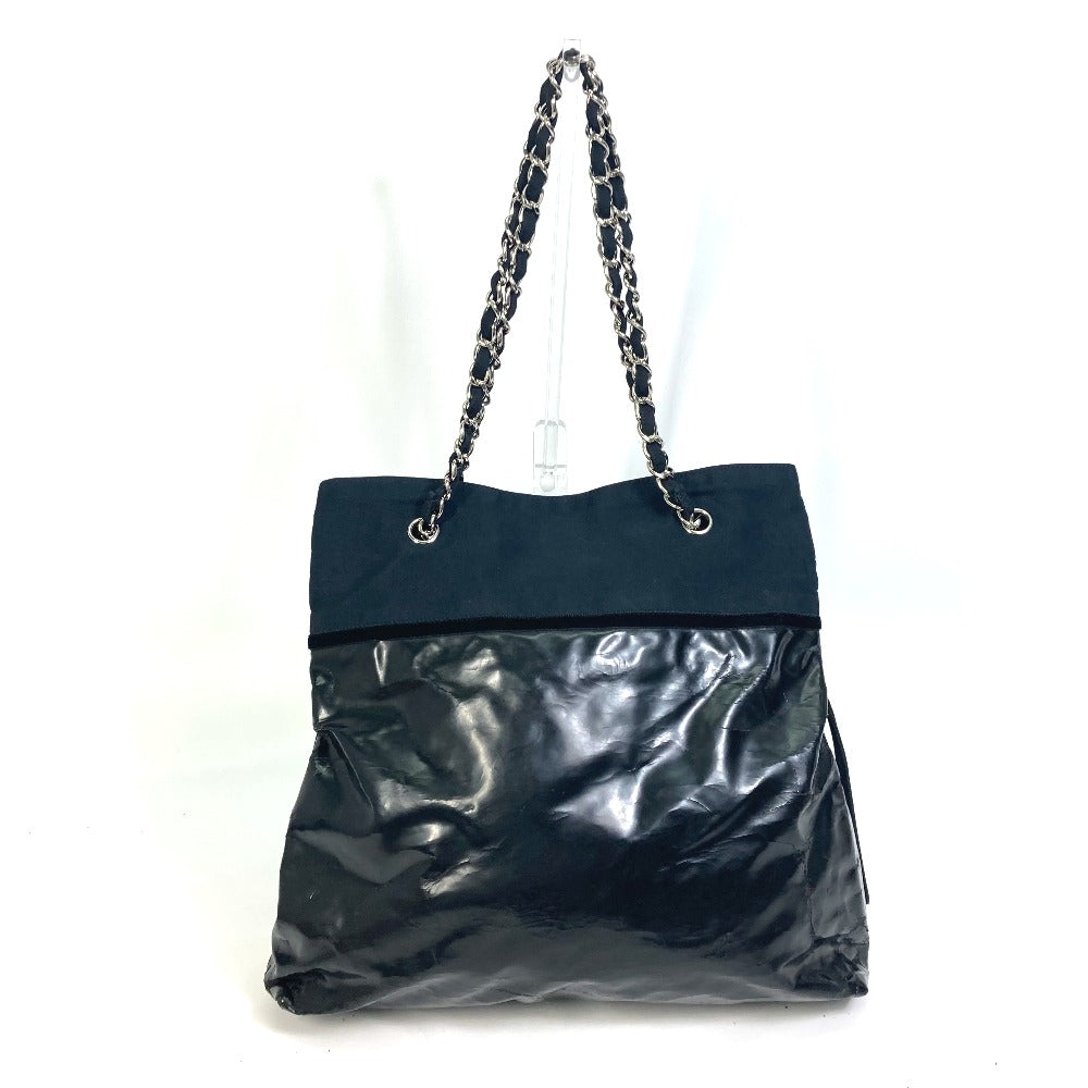 CHANEL Shoulder Tote Bag, Chain Shoulder Bag, Enamel, Women's, Black
