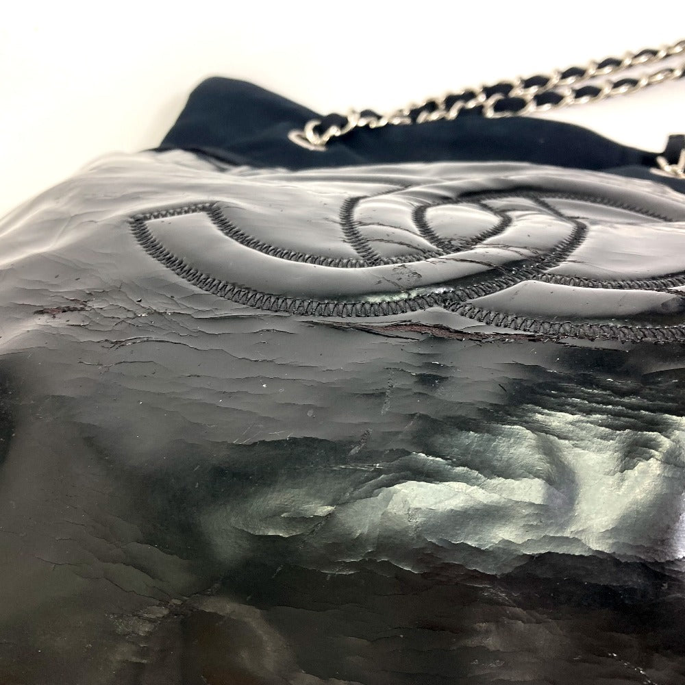 CHANEL Shoulder Tote Bag, Chain Shoulder Bag, Enamel, Women's, Black