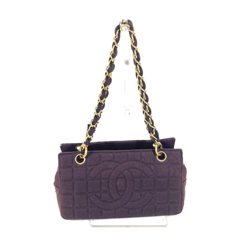 CHANEL CC ロゴ ココマーク チョコバー Wチェーン カバン 肩掛け ショルダーバッグ ジャージ レディース パープル