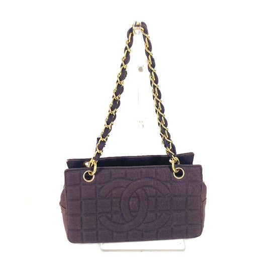 CHANEL CC ロゴ ココマーク チョコバー Wチェーン カバン 肩掛け ショルダーバッグ ジャージ レディース パープル