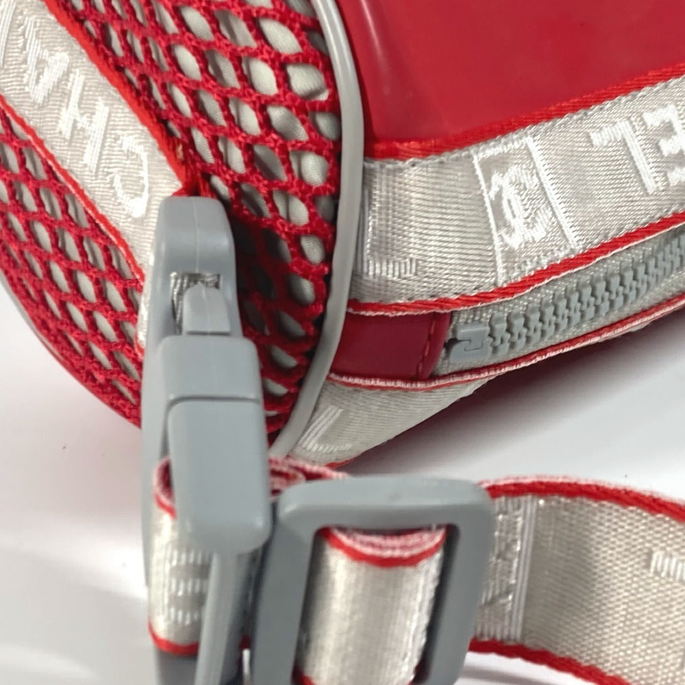 CHANEL スポーツ バイカラー ロゴ 筒形 肩掛け ハンドバッグ ラバー レディース レッド