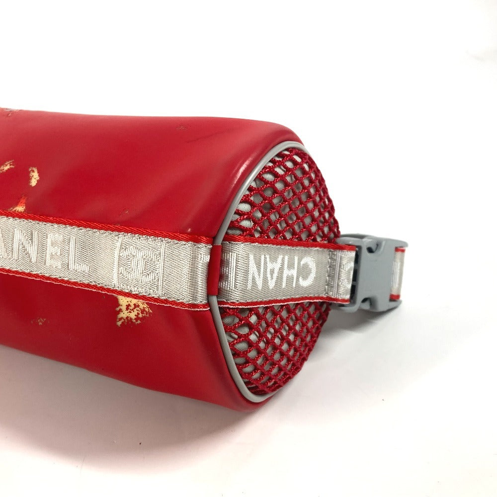 CHANEL スポーツ バイカラー ロゴ 筒形 肩掛け ハンドバッグ ラバー レディース レッド