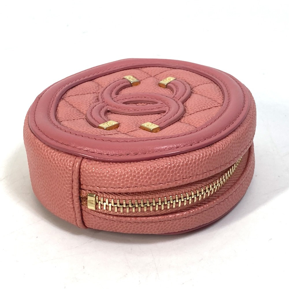 CHANEL Wallet, Round Coin Purse, Filigree CC Coco Mark, Caviar Leather, Pink, Women's