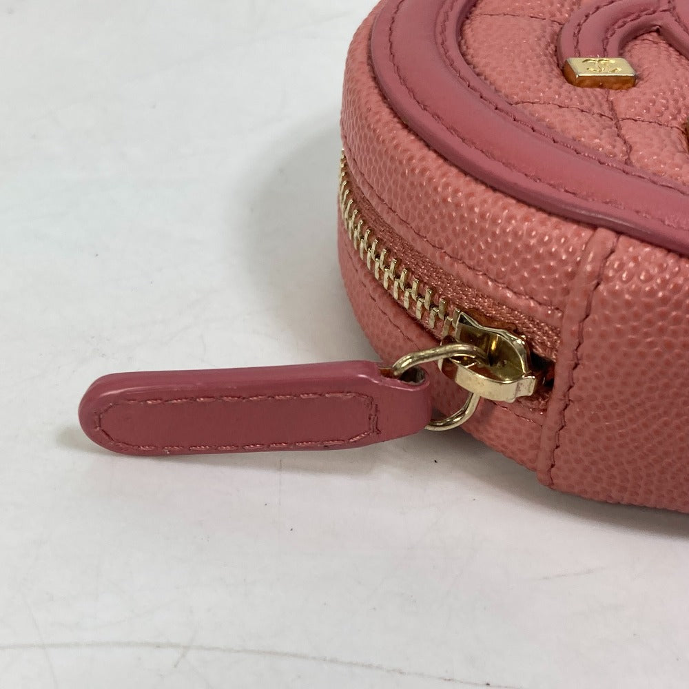 CHANEL Wallet, Round Coin Purse, Filigree CC Coco Mark, Caviar Leather, Pink, Women's