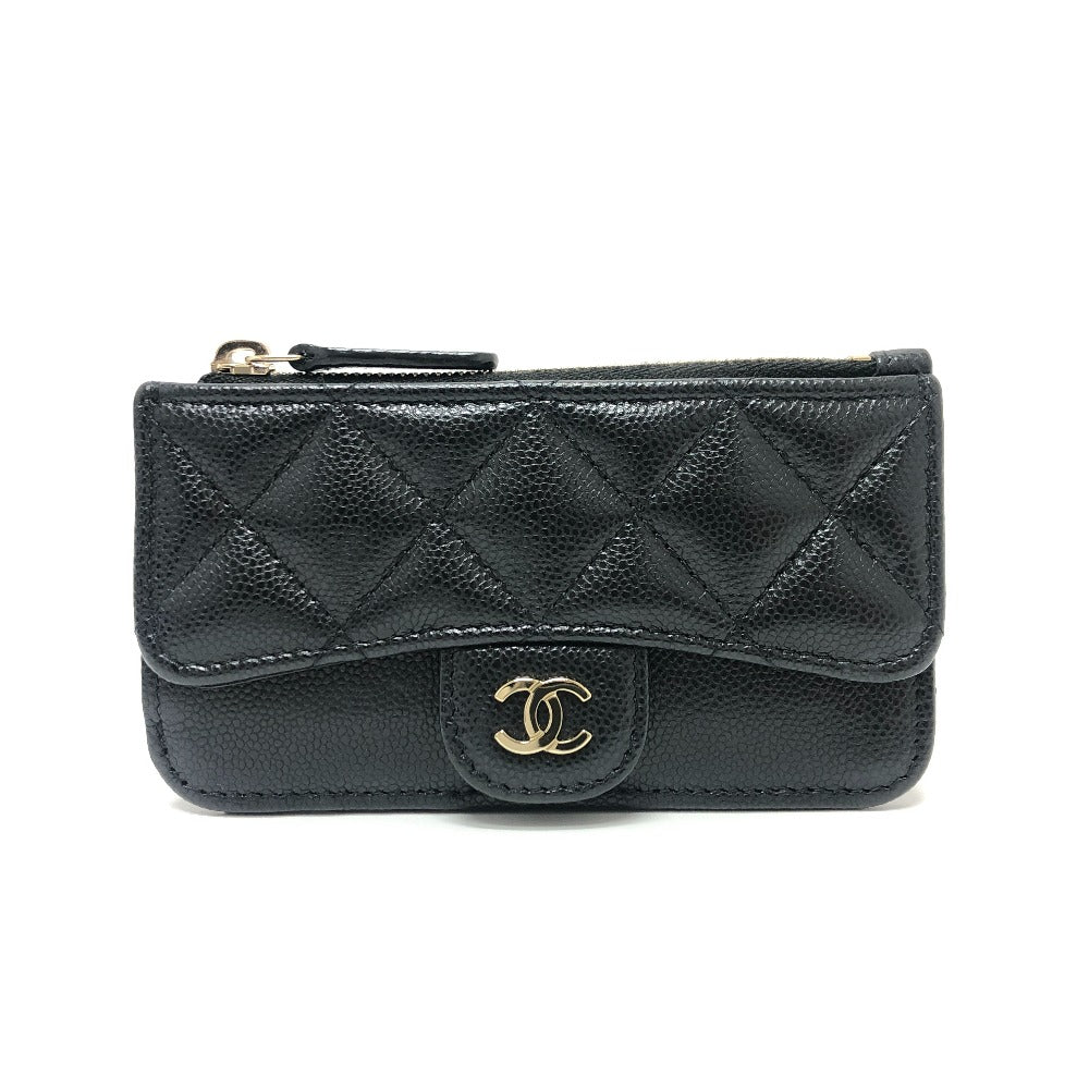CHANEL AP2570 ココマーク マトラッセ クラシック ジップ カードケース コインケース 財布 ウォレット 小銭入れ コインケース キャビアスキン レディース ブラック